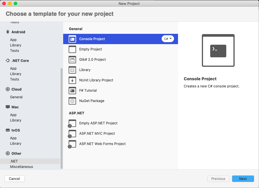 visual studio for mac create c# app